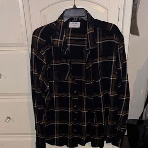 Old Navy Black and Tan Checkered Shirt